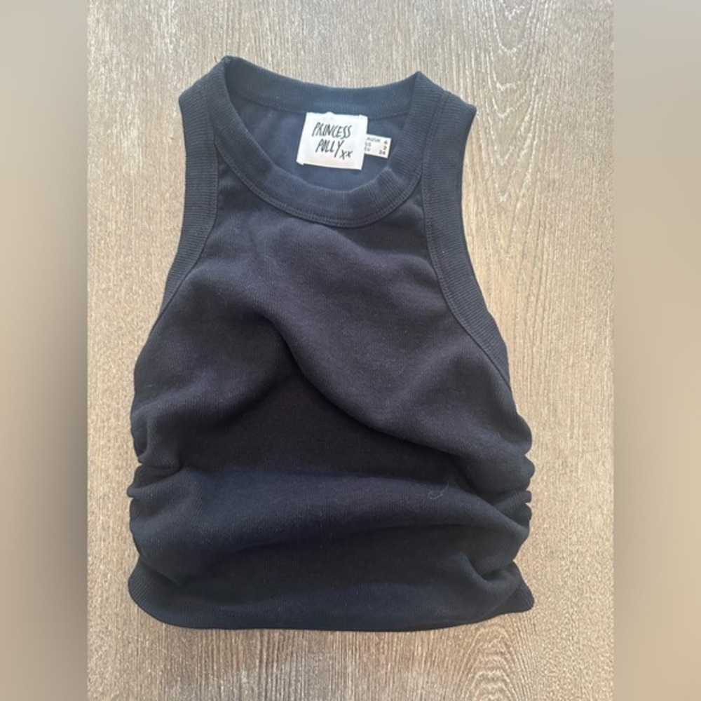 PRINCESS POLLY BLACK CROPPED CINCH SIDED BASIC TANK - Size 2 SKU:487